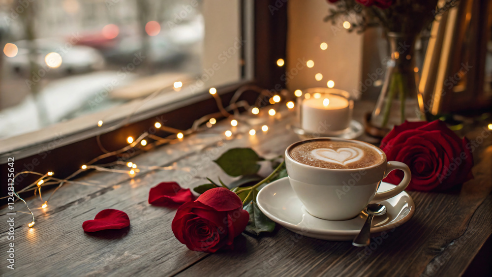 Fototapeta premium A romantic-themed background with heart shapes and soft bokeh lights