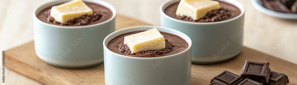 Delicious chocolate mousse with creamy topping. Delicious chocolate mousse with creamy topping.