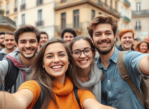 an image of a group of people taking a selfie together, there is a group of people taking a selfie together photo