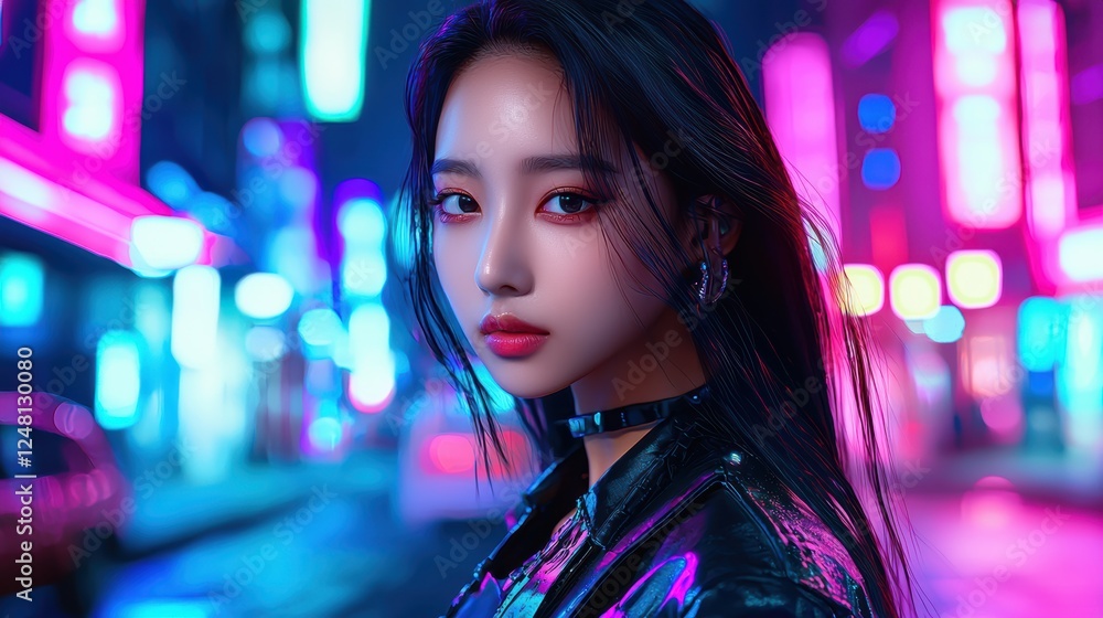Cyberpunk kpop idol in neon lights a vibrant fantasy Cyberpunk kpop idol in neon lights a vibrant fantasy
