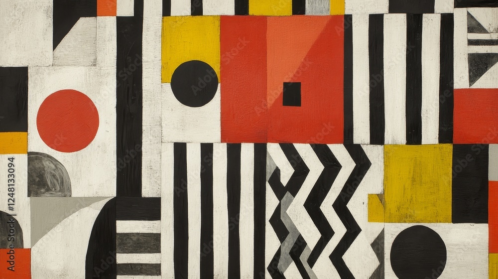 Abstract Geometric Composition Red Black White Yellow Modern Art Print Abstract Geometric Composition Red Black White Yellow Modern Art Print