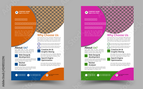 a bundle of 2 templates of different colors a4 flyer template, modern business flyer template, abstract business flyer and creative design, IT company flyer and editable vector template design 

