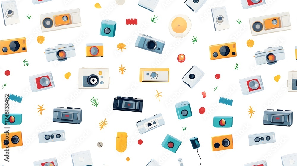 Collection of photography and media icons including rolls and editing tools arranged in a minimalist and modern layout on a bright white background Collection of photography and media icons including rolls and editing tools arranged in a minimalist and modern layout on a bright white background
