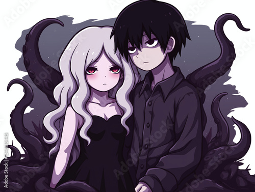 Dark Anime Couple with Tentacles photo