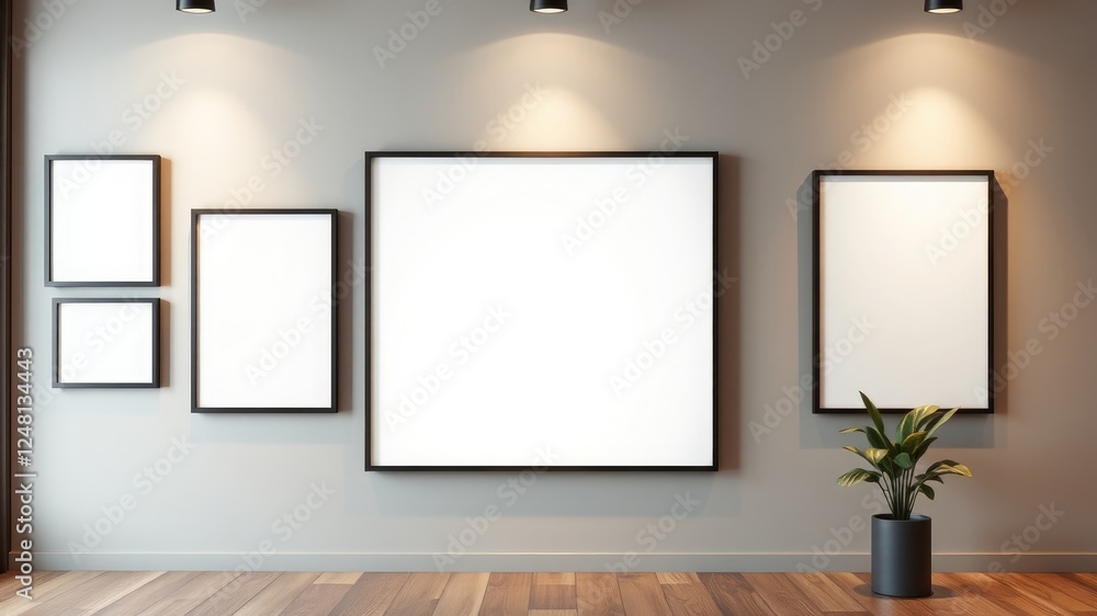 Modern Minimalist Gallery Wall with Blank Frames and Plant Modern Minimalist Gallery Wall with Blank Frames and Plant
