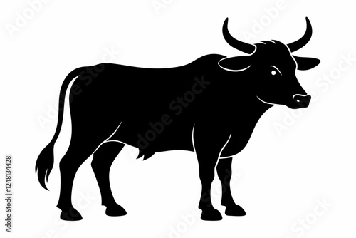 A Bull silhouette vector illustration. Vector Black Silhouette of Water Buffalo. Oxen icon silhouette vector