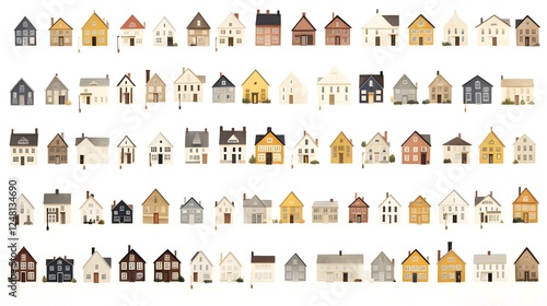 Minimalist and clean icons representing various real estate elements including houses keys and sold signs displayed on a bright white background