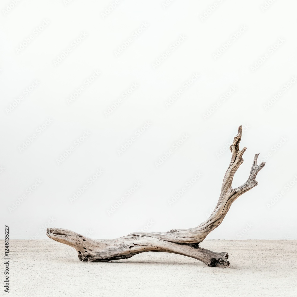 Fototapeta premium Curved Weathered Wooden Branch Nature on white background