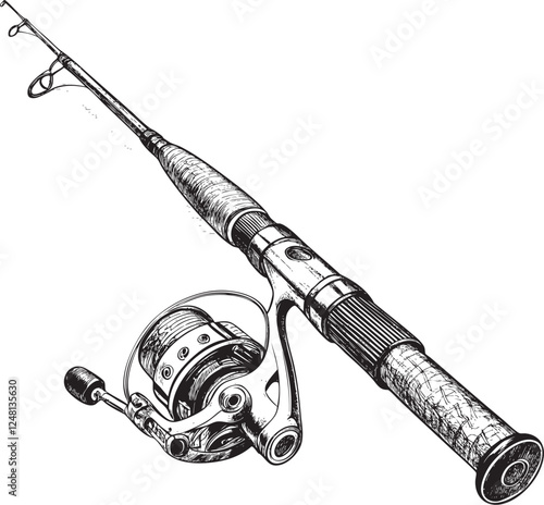 fishing rod engraving vector illustration