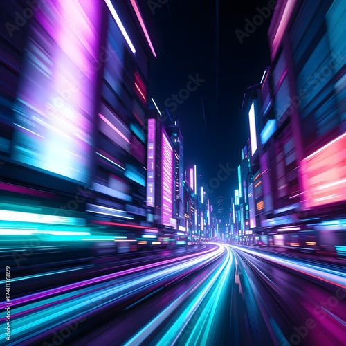 Neon light on night city road street landscape