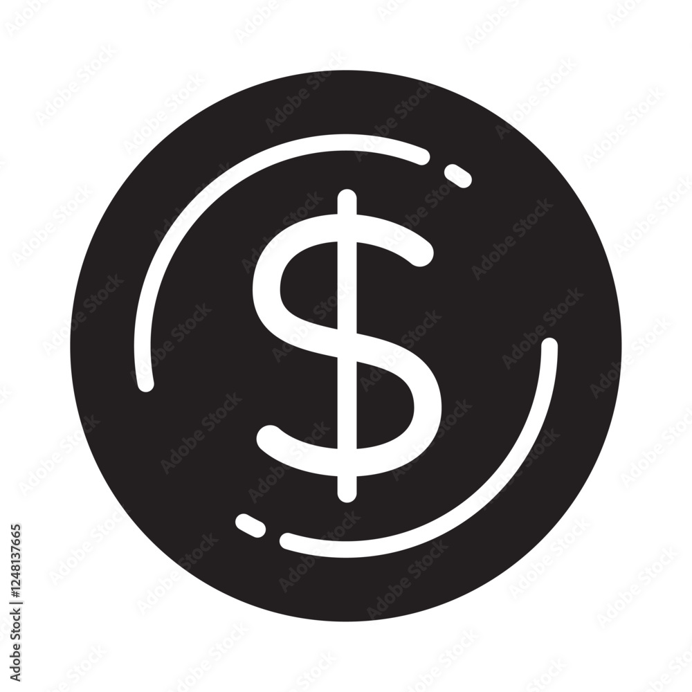 dollar coin icon. black silhouette. dollar coin icon. black silhouette.