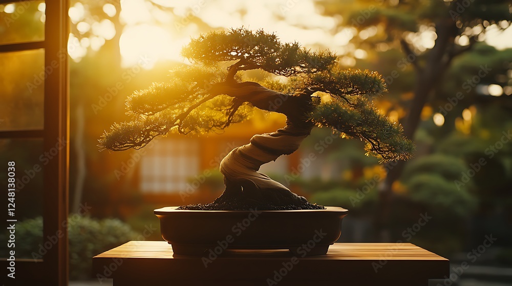 Golden Sunset Illuminates Ancient Bonsai Tree Golden Sunset Illuminates Ancient Bonsai Tree