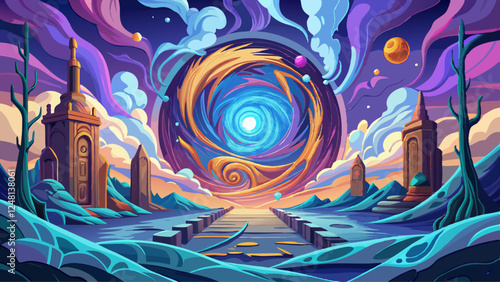 A mystical portal with swirling energies emanating from it, mystic, portal, vortex, energy, spiritual