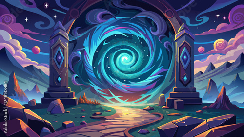 A mystical portal with swirling energies emanating from it, mystic, portal, vortex, energy, spiritual