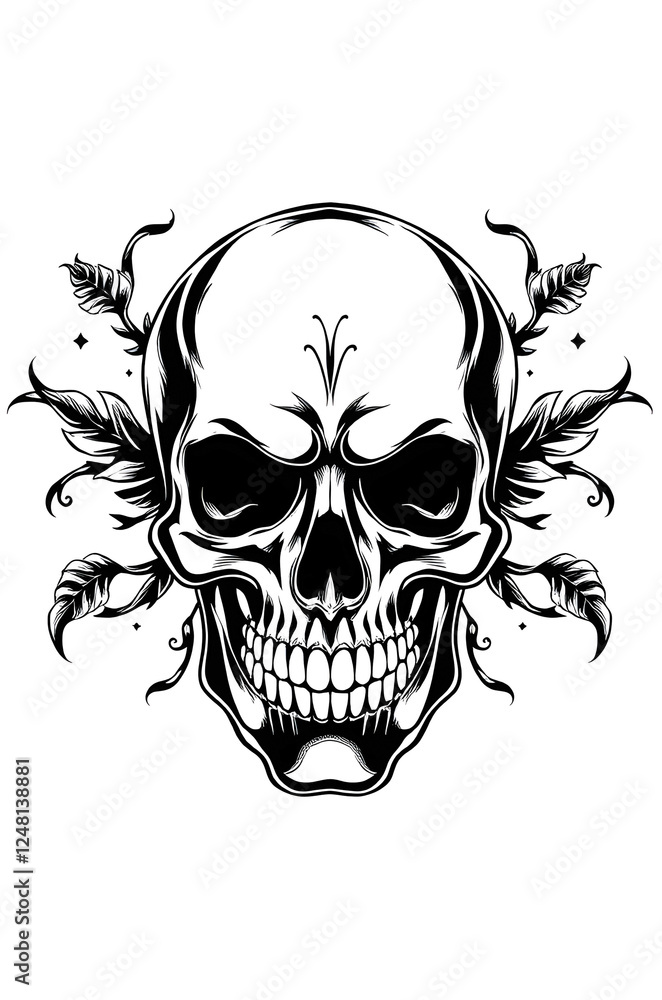 Fototapeta premium ornamented black and white human skull digital tattoo model