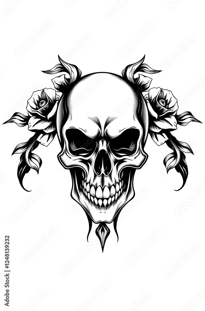 Fototapeta premium ornamented black and white human skull digital tattoo model
