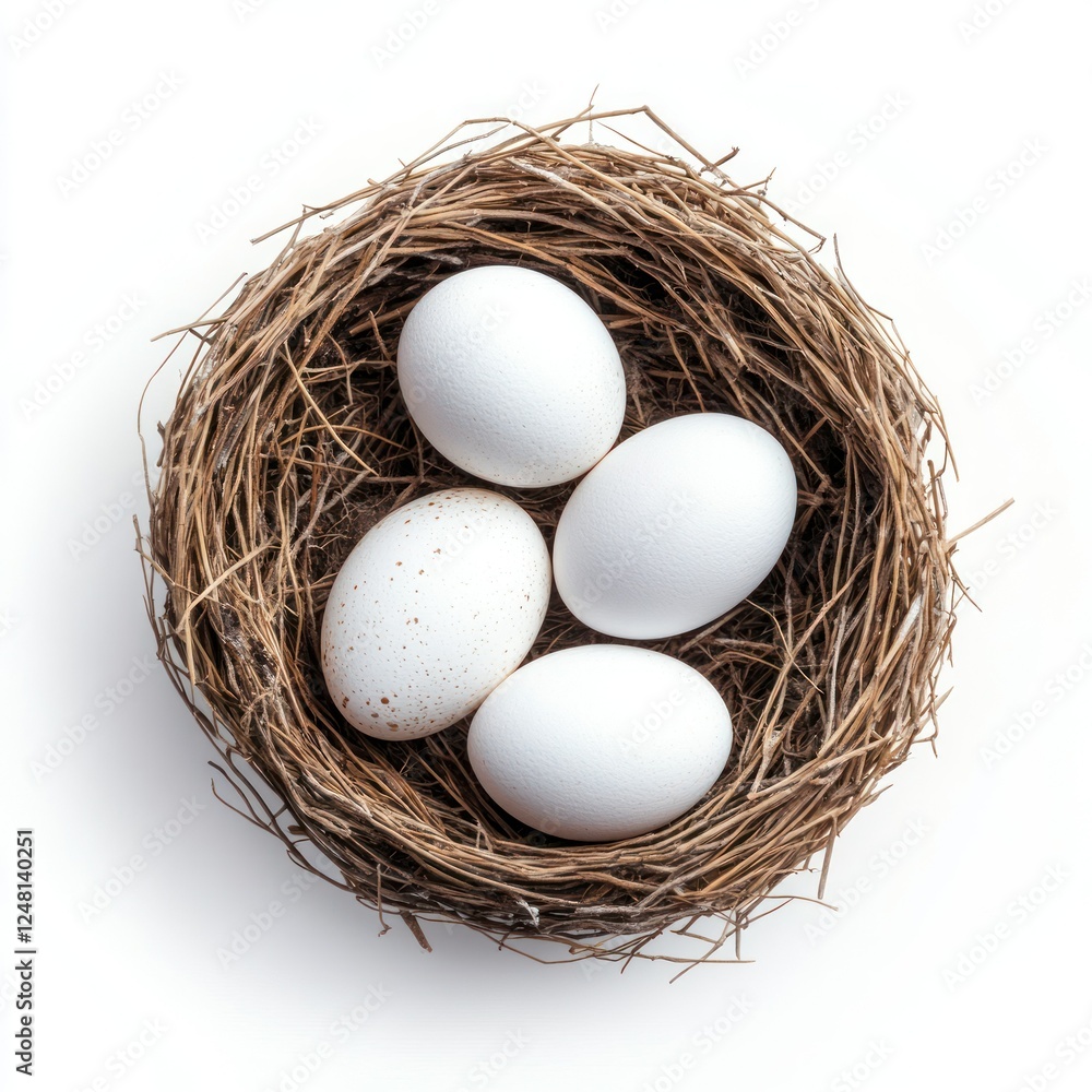 Spring Bird Nest Eggs Green Leaves new on white background Spring Bird Nest Eggs Green Leaves new on white background