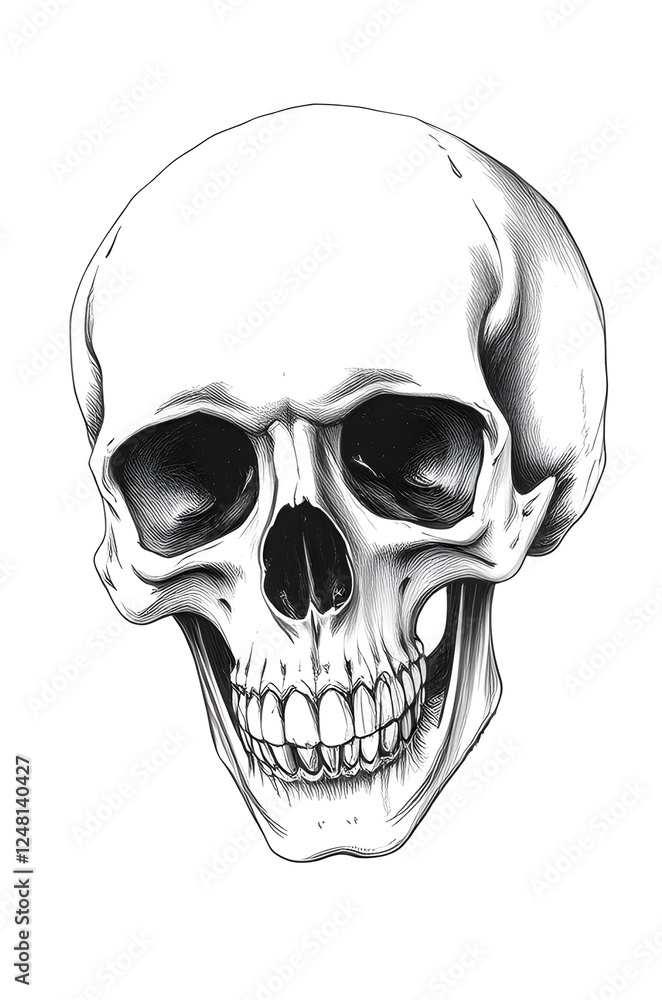 Fototapeta premium realistic black and white human skull digital anatomy sketch