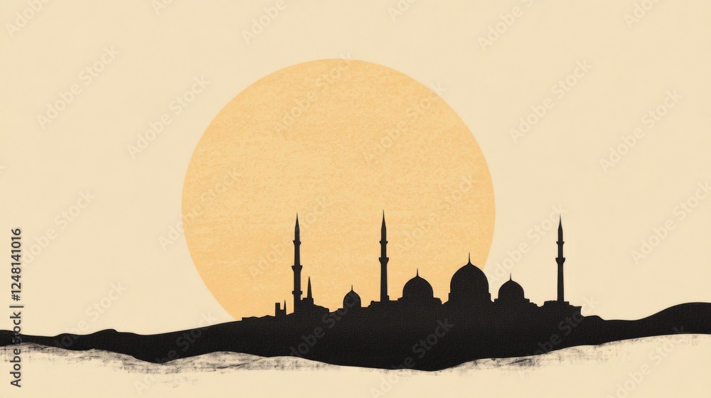 Obraz premium Silhouette of Mosques at Sunset