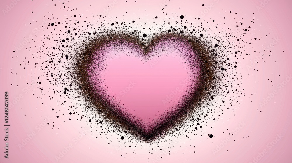Heart Shape Art with Pink Background and Black Spray Texture Heart Shape Art with Pink Background and Black Spray Texture