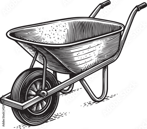 wheelbarrow engraving vector illustration