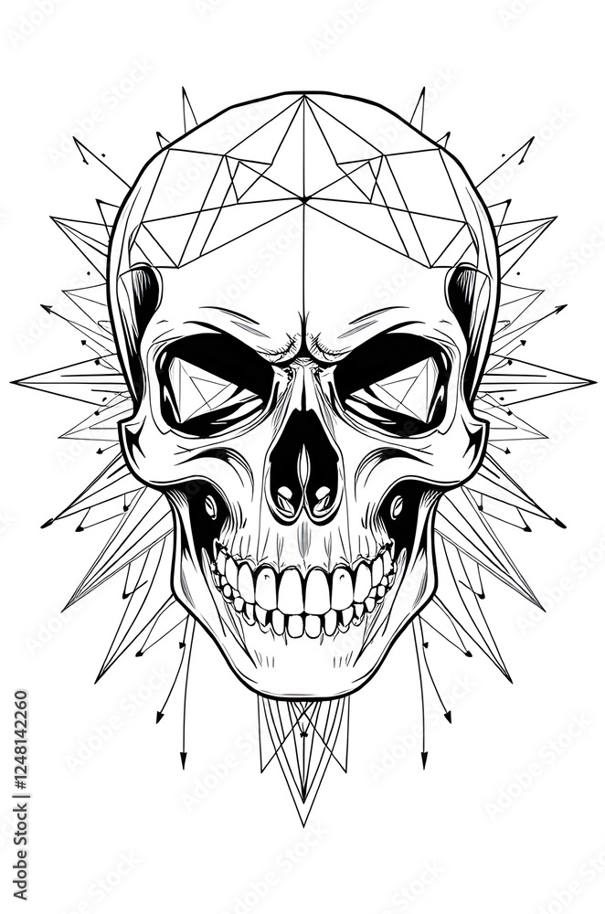 Fototapeta premium human skull black and white sketch , geometrical shapes