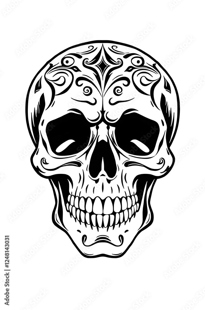 Fototapeta premium human skull with ornaments black and white sketch