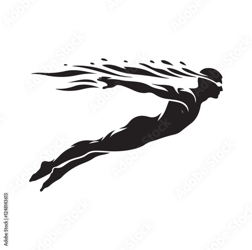 man swimming pose silhouette vector illustration