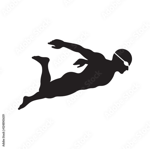 man swimming pose silhouette vector illustration