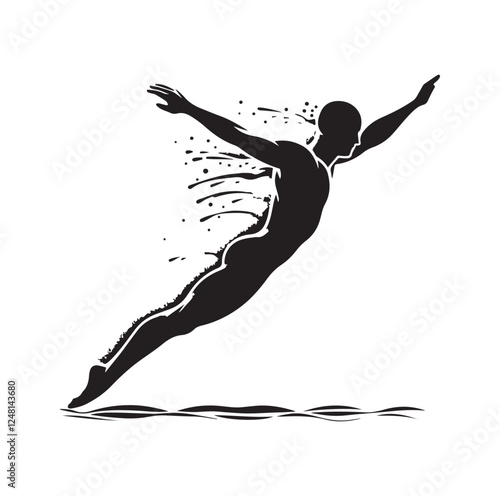 man swimming pose silhouette vector illustration