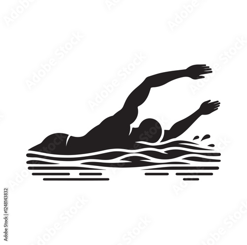 man swimming pose silhouette vector illustration