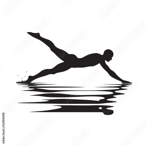 man swimming pose silhouette vector illustration
