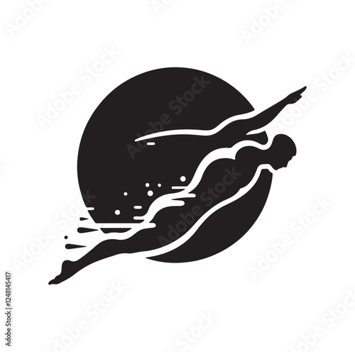 man swimming pose silhouette vector illustration