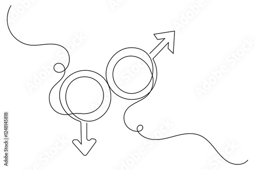 Female gender symbol continuous one line drawing and Female gender minimalist style isolate outline vector icon