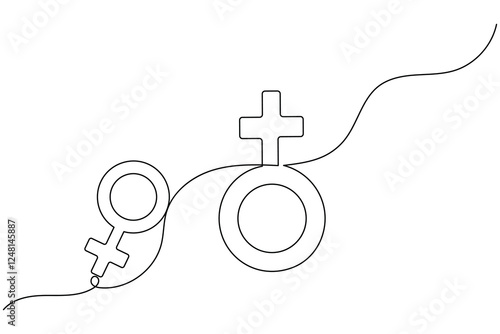 Female gender symbol continuous one line drawing and Female gender minimalist style isolate outline vector icon