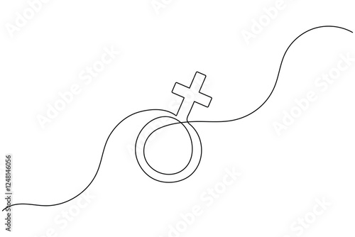 Female gender symbol continuous one line drawing and Female gender minimalist style isolate outline vector icon