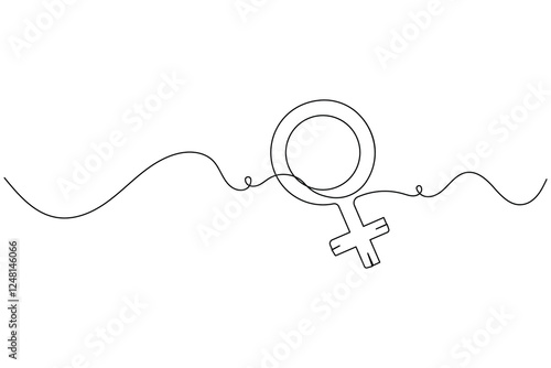 Female gender symbol continuous one line drawing and Female gender minimalist style isolate outline vector icon