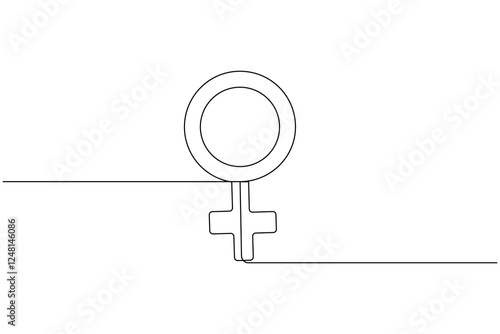 Female gender symbol continuous one line drawing and Female gender minimalist style isolate outline vector icon