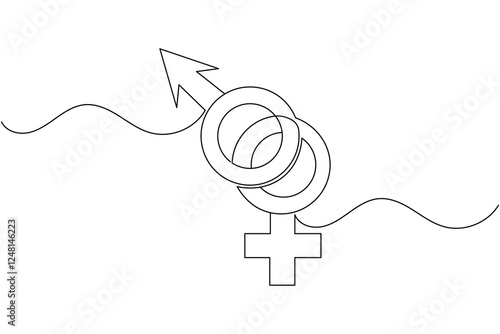 Female gender symbol continuous one line drawing and Female gender minimalist style isolate outline vector icon