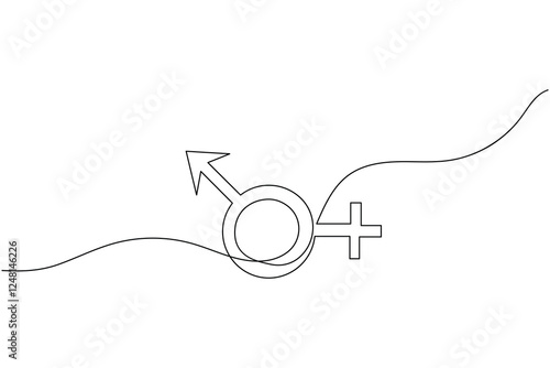Female gender symbol continuous one line drawing and Female gender minimalist style isolate outline vector icon