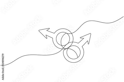 Female gender symbol continuous one line drawing and Female gender minimalist style isolate outline vector icon