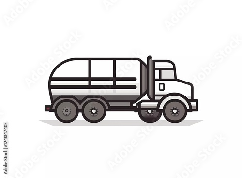 Vector icon of an oil tanker truck, composed of simple shapes against a white background, in a minimalistic, flat design style. photo