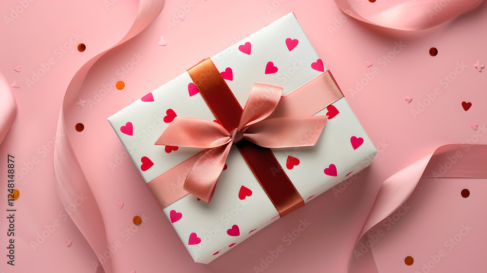 beautifully wrapped gift box adorned with pink hearts and ribbons, perfect for celebrations beautifully wrapped gift box adorned with pink hearts and ribbons, perfect for celebrations