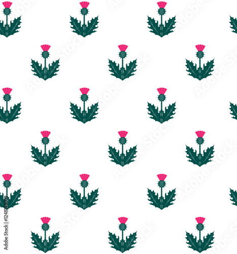 Φωτογραφία Seamless pattern with Scottish flowers thistles on white background
