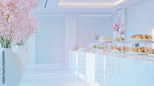 Luminous Breakfast Buffet in Elegant Corner with Cherry Blossoms