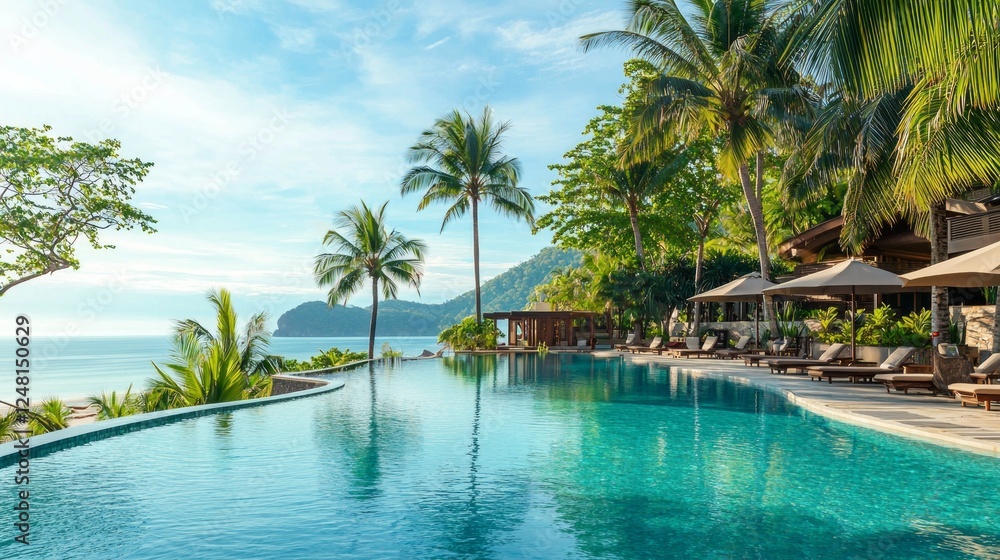 Serene Multi-Level Pool Terrace Overlooking Tropical Paradise Serene Multi-Level Pool Terrace Overlooking Tropical Paradise