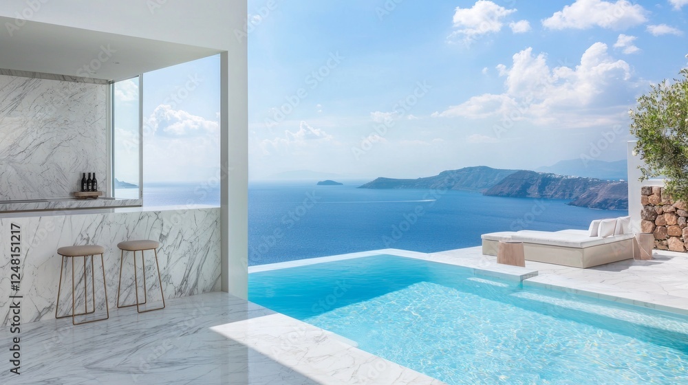 Fototapeta premium Modern Ocean View Suite with Marble Decor and Infinity Pool