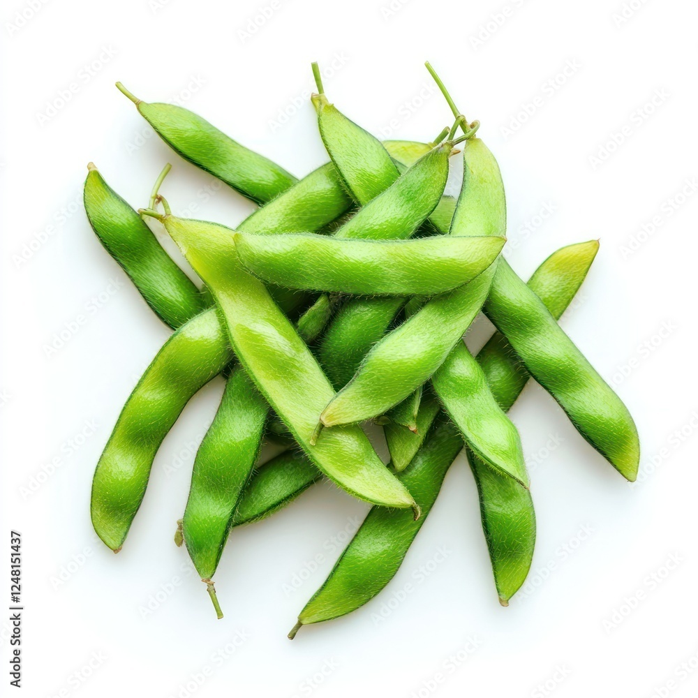 Pile of green soybeans top view on white background Pile of green soybeans top view on white background