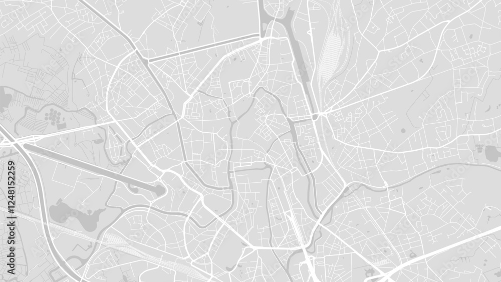 Background Ghent map, Belgium, white and light grey city poster with roads and water.