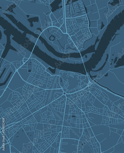 Blue Nijmegen map, city in Netherlands. Streetmap municipal area.